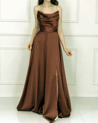 Strapless Satin Ruched Bridesmaid Dresses With Slit
