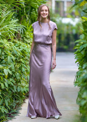 Taupe Long Sleeveless Silk Fabric Formal Bridesmaid Dress Suitable For Wedding Dress