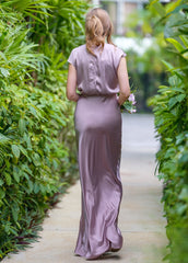 Taupe Long Sleeveless Silk Fabric Formal Bridesmaid Dress Suitable For Wedding Dress