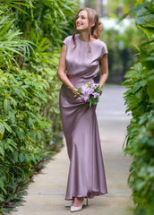 Taupe Long Sleeveless Silk Fabric Formal Bridesmaid Dress Suitable For Wedding Dress