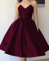 Tea Length Homecoming Dresses Satin V Neck