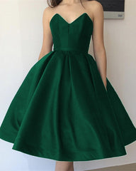 Tea Length Homecoming Dresses Satin V Neck