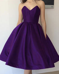 Tea Length Homecoming Dresses Satin V Neck