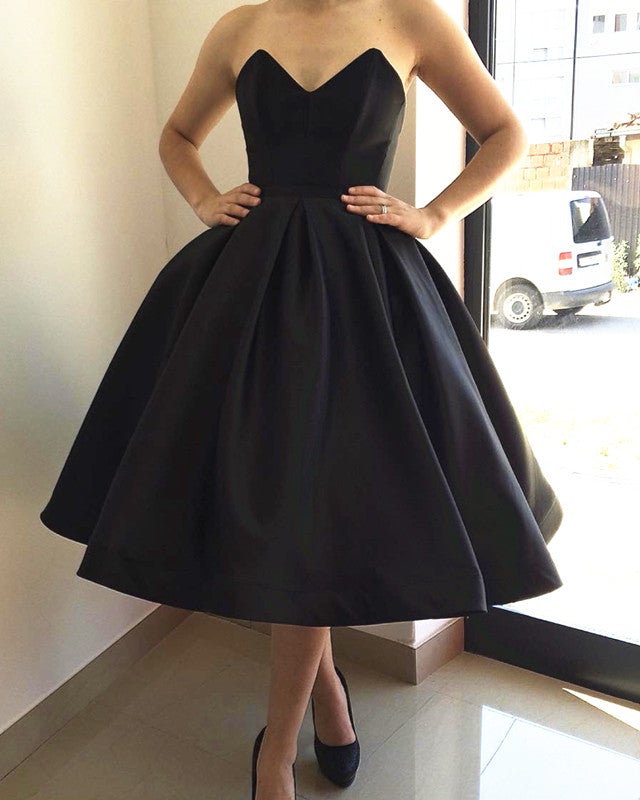 Tea Length Homecoming Dresses Satin V Neck