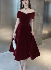 Charming Wine Red Velvet Sweetheart Bridesmaid Dress, Vingage Prom Dress Party Dress