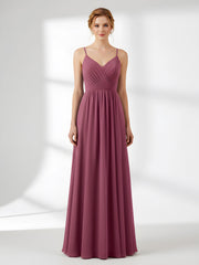 Chiffon Bridesmaid Dresses with Spaghetti Straps-Mulberry