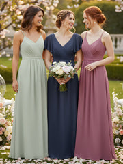 Chiffon Bridesmaid Dresses with Spaghetti Straps-Mulberry