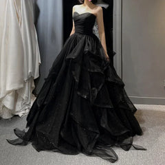 Broderie florale de luxe longue robes de soirée de bal noir
