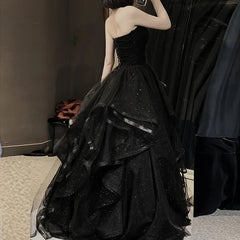 Broderie florale de luxe longue robes de soirée de bal noir