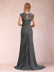 The eye-catching slim fit/straight tube chiffon V-neck sleeveless applique long style exudes an elegant temperament Mother of the Bride Dresses
