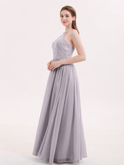 Halter Long Gown with Lace Bodice-Dusk