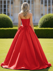 Sweetheart Satin Ball Gown Delicate Lace-Up Prom Dress Red