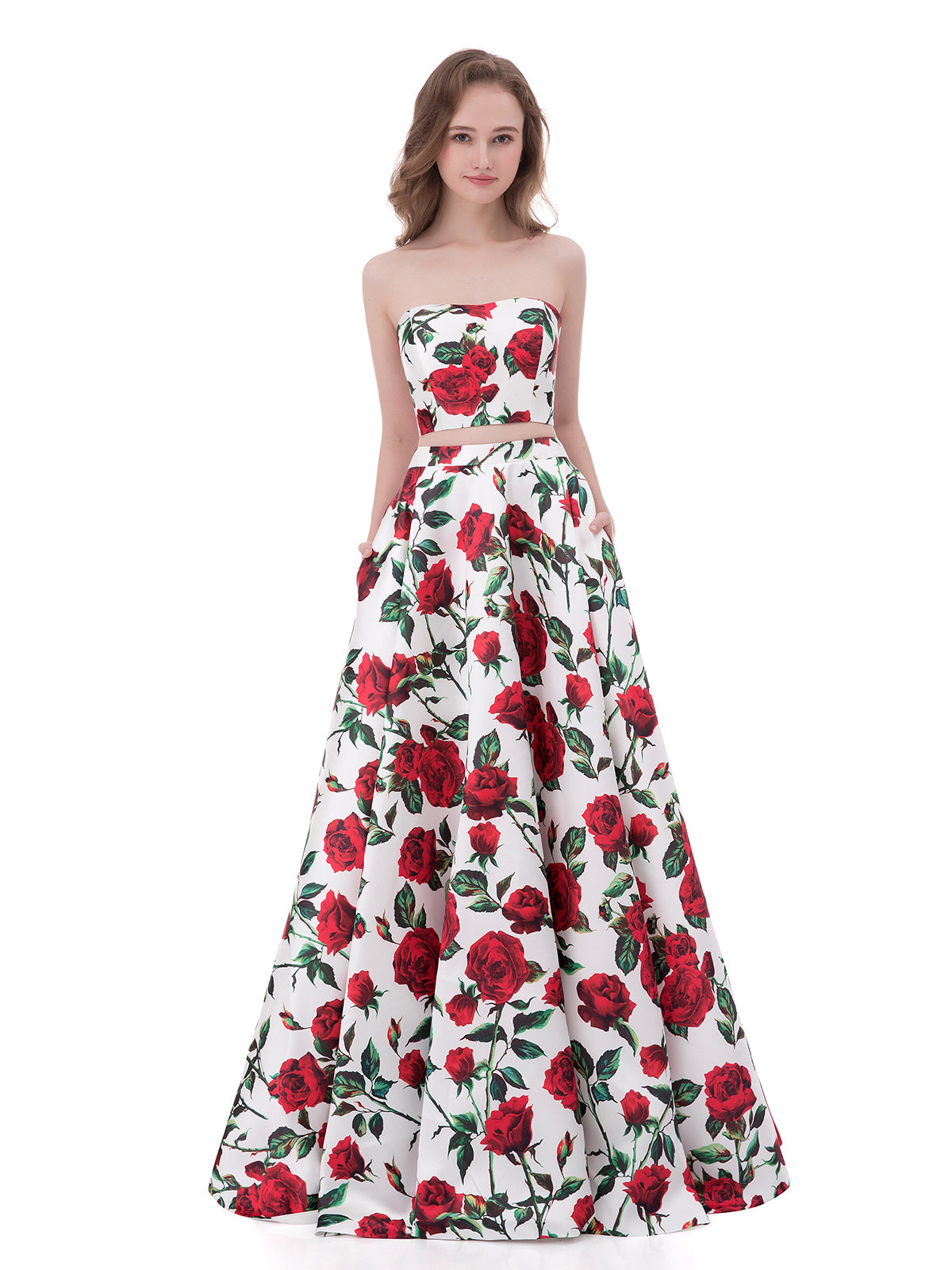 Two Piece Floral Dress with Pocket-Floral