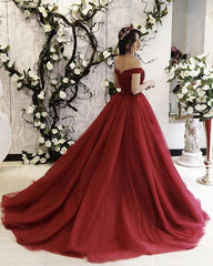 Tulle Ball Gown Dresses Beaded V Neck Off Shoulder