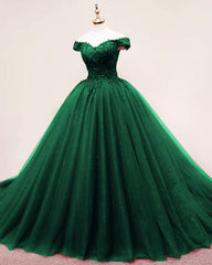 Tulle Ball Gown Lace Appliques Off The Shoulder Dresses