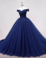 Tulle Ball Gown Lace Appliques Off The Shoulder Dresses
