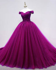 Tulle Ball Gown Lace Appliques Off The Shoulder Dresses