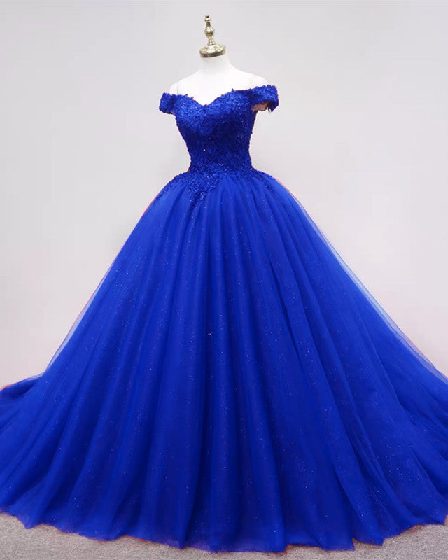 Tulle Ball Gown Lace Appliques Off The Shoulder Dresses