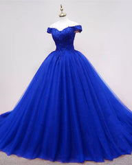 Tulle Ball Gown Lace Appliques Off The Shoulder Dresses