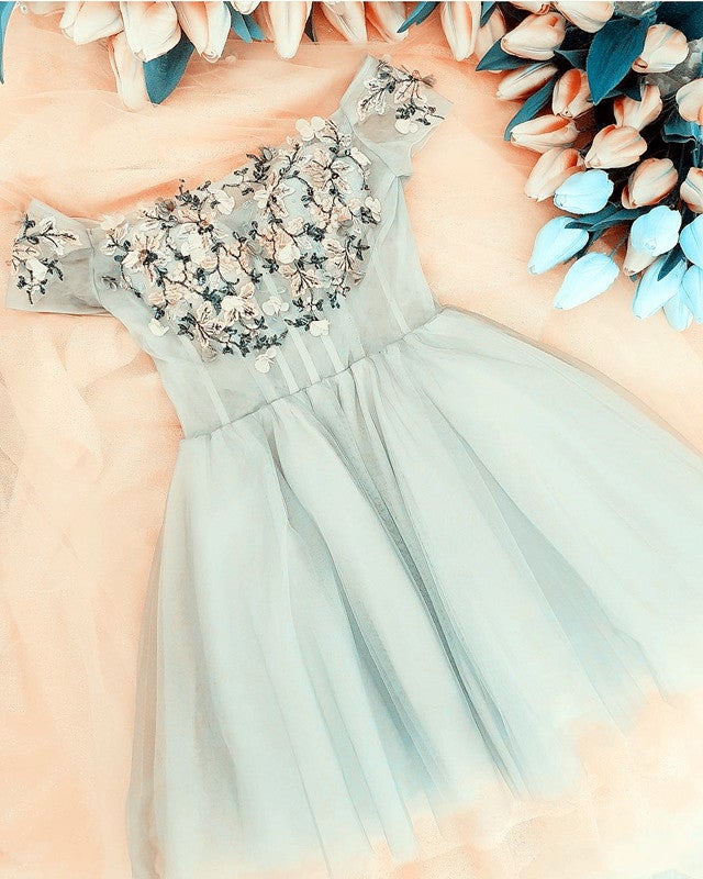 Tulle Homecoming Dresses Off The Shoulder Embroidery