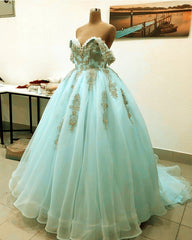 Tulle Off Shoulder Ball Gown Lace Embroidery Quinceanera Dresses