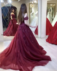 Tulle Off The Shoulder Dresses V Neck Lace Appliques