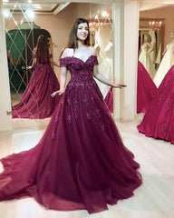 Tulle Off The Shoulder Dresses V Neck Lace Appliques