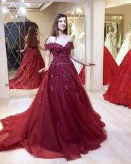 Tulle Off The Shoulder Dresses V Neck Lace Appliques