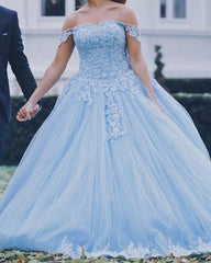 Tulle Quinceanera Dresses Ball Gown Lace Embroidery Off Shoulder
