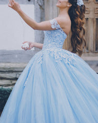 Tulle Quinceanera Dresses Ball Gown Lace Embroidery Off Shoulder