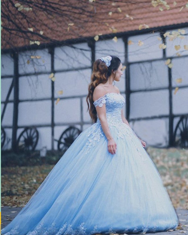 Tulle Quinceanera Dresses Ball Gown Lace Embroidery Off Shoulder