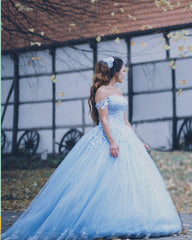 Tulle Quinceanera Dresses Ball Gown Lace Embroidery Off Shoulder