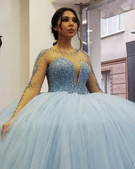 Tulle Quinceanera Dresses Ball Gown Sheer Long Sleeves