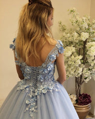 Tulle Sweetheart Ball Gown Princess Prom Dresses 3D Flowers Straps