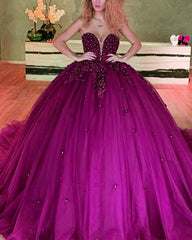 Tulle Sweetheart Ball Gown Quinceanera Dresses Appliques Beaded