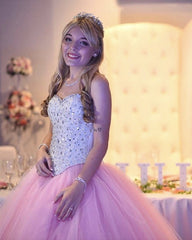 Tulle Sweetheart Quinceanera Dresses Ball Gown Crystal Beaded