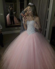 Tulle Sweetheart Quinceanera Dresses Ball Gown Crystal Beaded