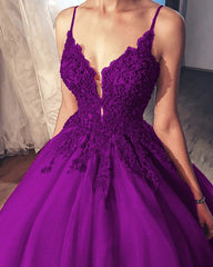 Tulle V Neck Prom Dresses Appliques Beaded Ball Gown