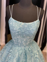 Tulle Lace Long Prom Dress Scoop Spaghetti Formal Evening Gowns TP0978