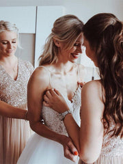 Tulle Spaghetti Straps Beaded Appliqued A-line Wedding Dresse TN237
