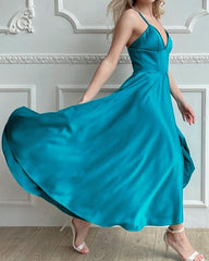 Turquoise Blue Satin Bridesmaid Dresses Ankle Length