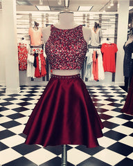 Two Piece Homecoming Dresses Open Back Prom Gowns Crystal Beads