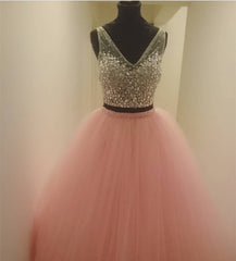 Two Piece Quinceanera Dresses Ball Gowns Crystal Beaded V Neck
