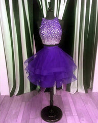 Two Piece Ruffles Ball Gown Homecoming Dresses With Ombre Sequins And Beaded