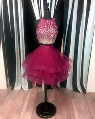 Two Piece Ruffles Ball Gown Homecoming Dresses With Ombre Sequins And Beaded