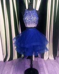 Two Piece Ruffles Ball Gown Homecoming Dresses With Ombre Sequins And Beaded