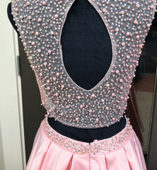 Two Piece Satin Homecoming Dresses Pearl Beaded Cocktail Dress