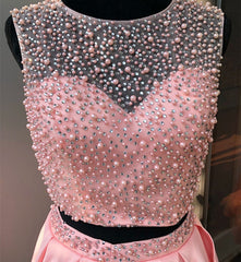 Two Piece Satin Homecoming Dresses Pearl Beaded Cocktail Dress