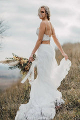 Two Pieces Lace Appliques Straps Beach Wedding Dresses Bridal Gown TN340