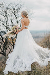 Two Pieces Lace Appliques Straps Beach Wedding Dresses Bridal Gown TN340
